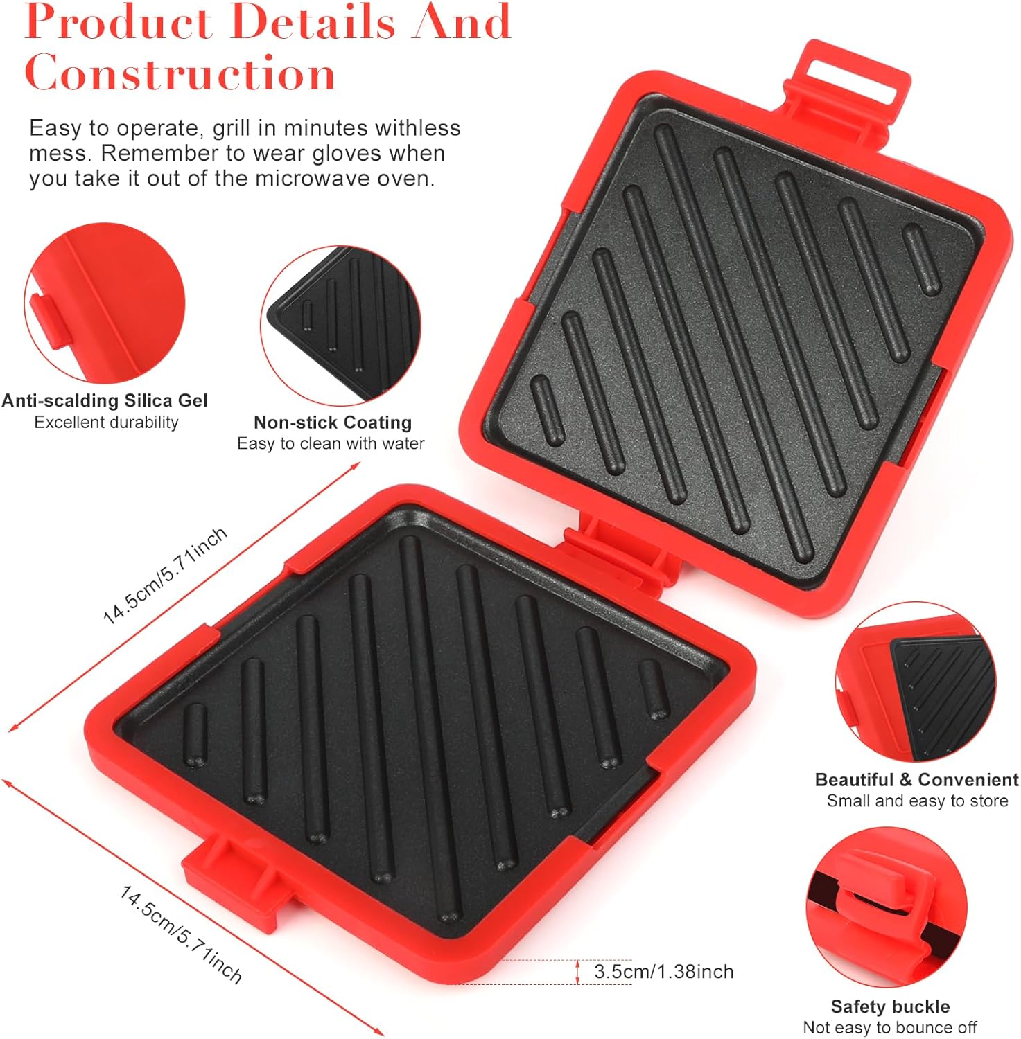Microwave Toastie Sandwich Maker, Sandwich Maker, Panini Maker, Versatile Small Toaster, Easy to Clean and Store, Perfect for Cooking Breakfast, Grilled Cheese, Snacks(Red)