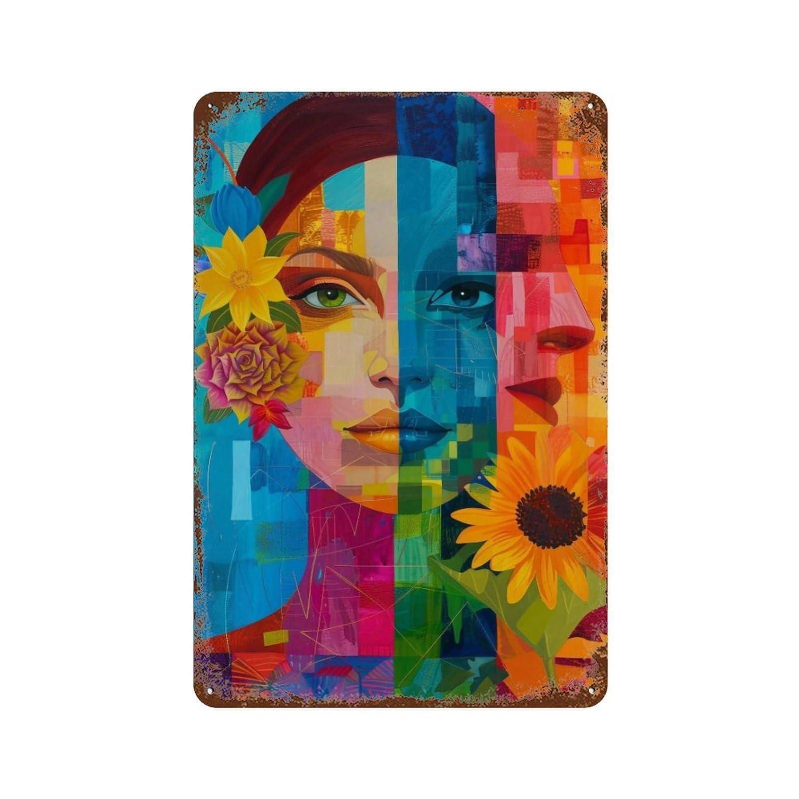 YHGERTKU Floral Quadrant Woman 03 Wall Retro Iron Vintage Art Metal Tin Sign Poster Modern Decor for Living Rooms 30x20cm