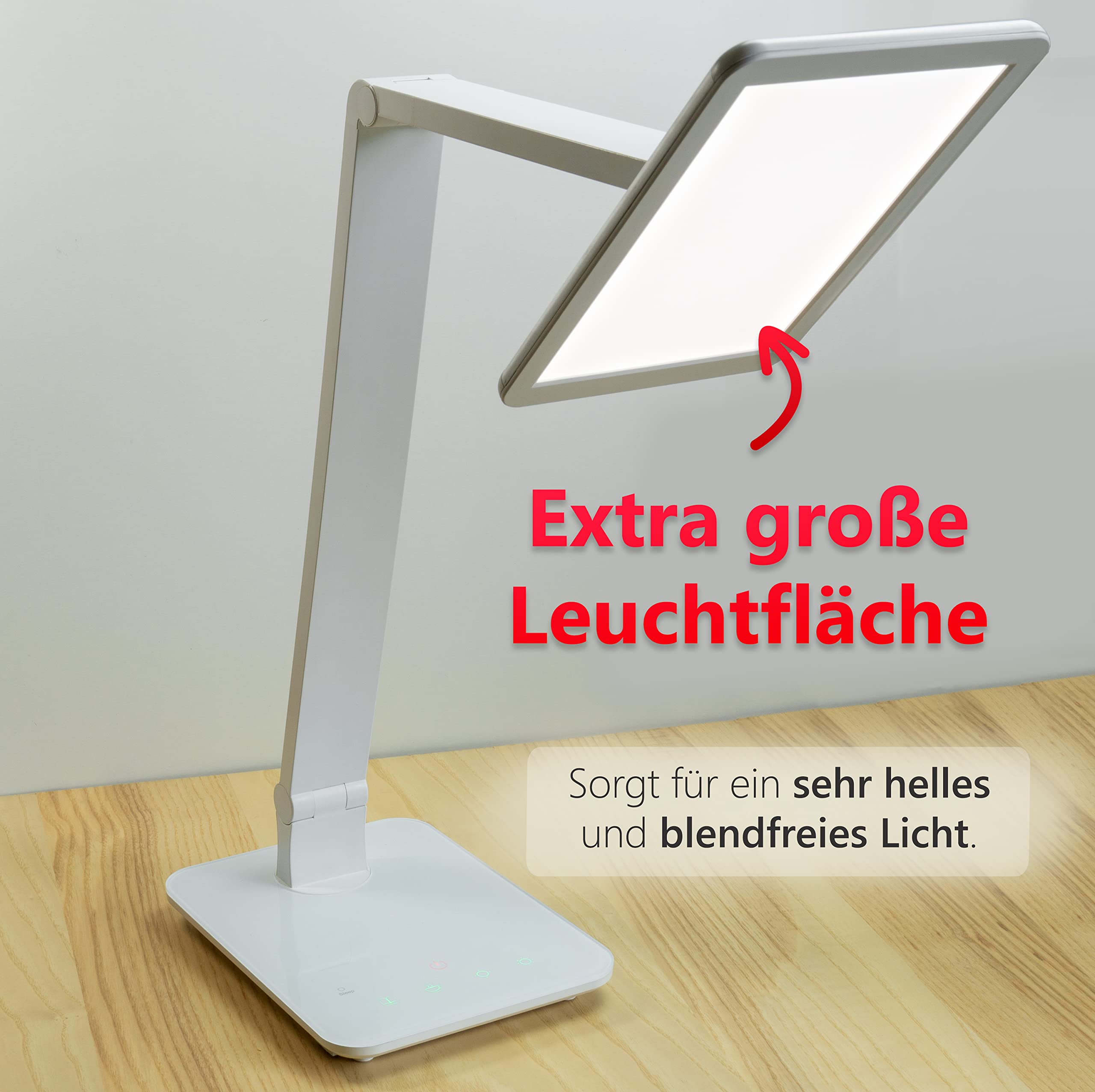 FeinTech LTL00100 LED Schreibtisch-Lampe Lichtfarbe warmweiß bis kaltweiß dimmbar 550 lm, Aluminium, ABS-Kunststoff, Acrylglas, weiß, 37 x 15 x 43.5 cm