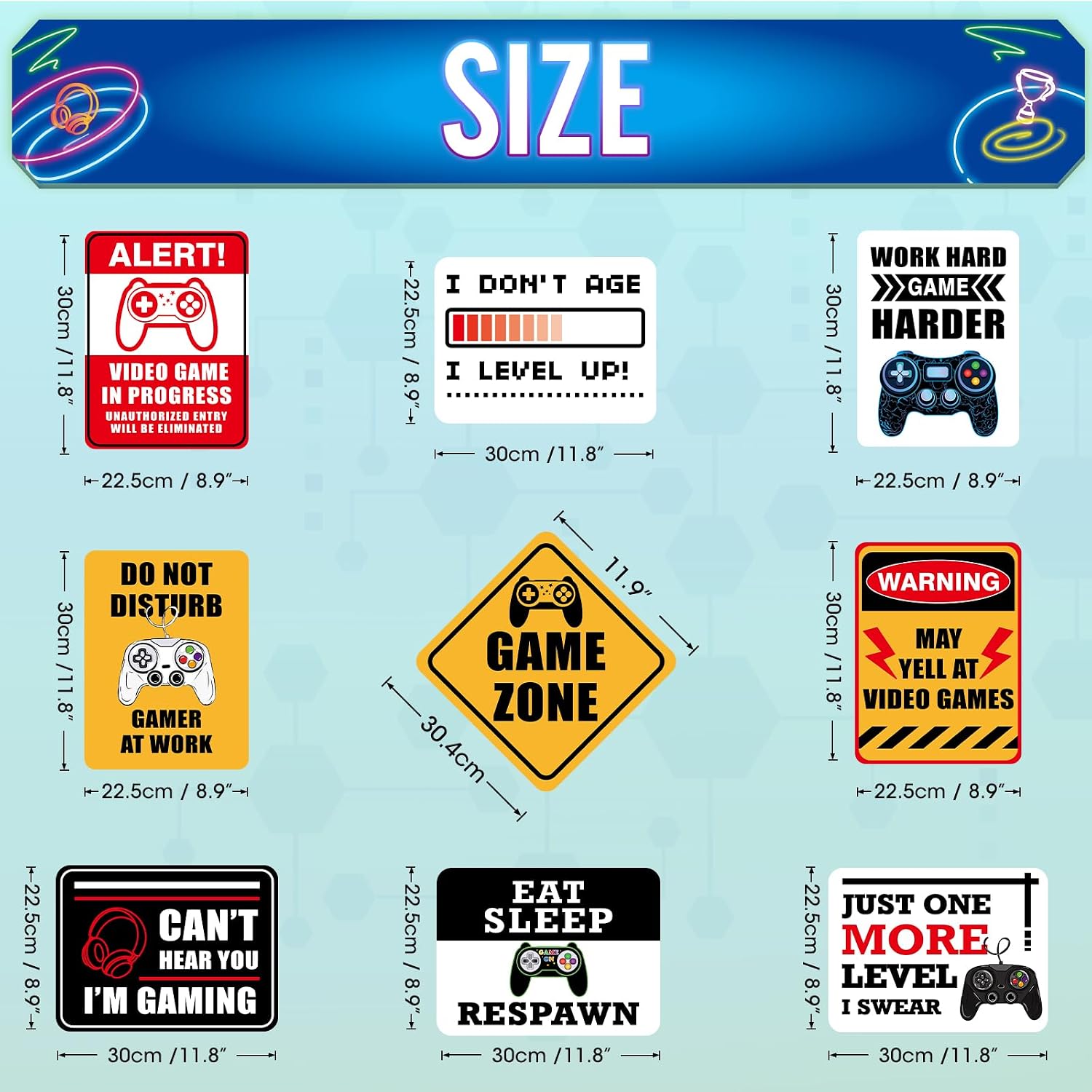 Video Game Party Decorations - 9 PCS Video Game Birthday Party Decorations Gaming Zone Signs for Boys Kids Gaming Birthday Supplies Funny Games Night Decoration for Door Windows Yard Wall Decor