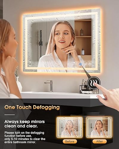 Miniatura 6 de oneup Espejo de baño LED de 40 x 32 pulgadas, espejo de baño RGB que cambia de color con luces, espejos de tocador antivaho para montar en la pared,