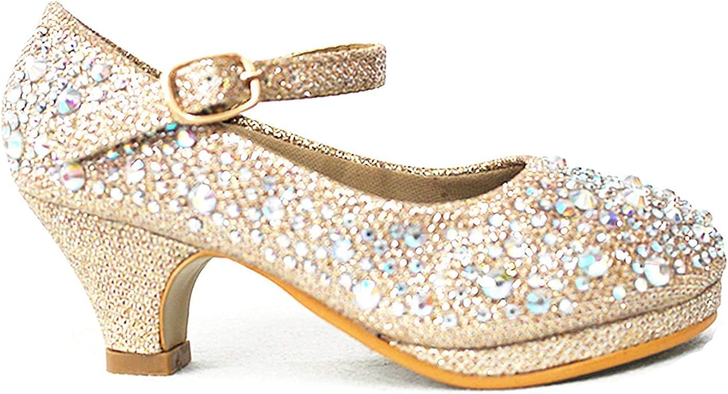 Link SF Riley-79K Girls Youth Pageant Jewel Rhine Stone Mary Jane High Heel Dress Shoes