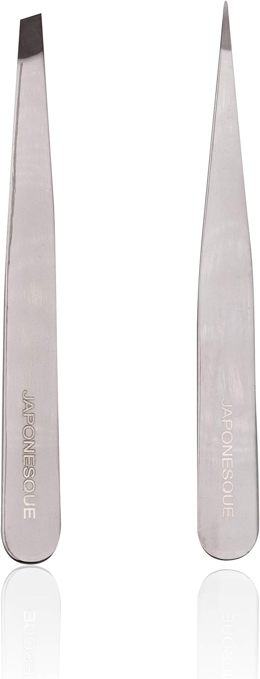 JAPONESQUESlant & Point Tweezers Set, for Defining and Shaping Brows, Made with , Hand-Sharpened Stainless, Ideal for Travel