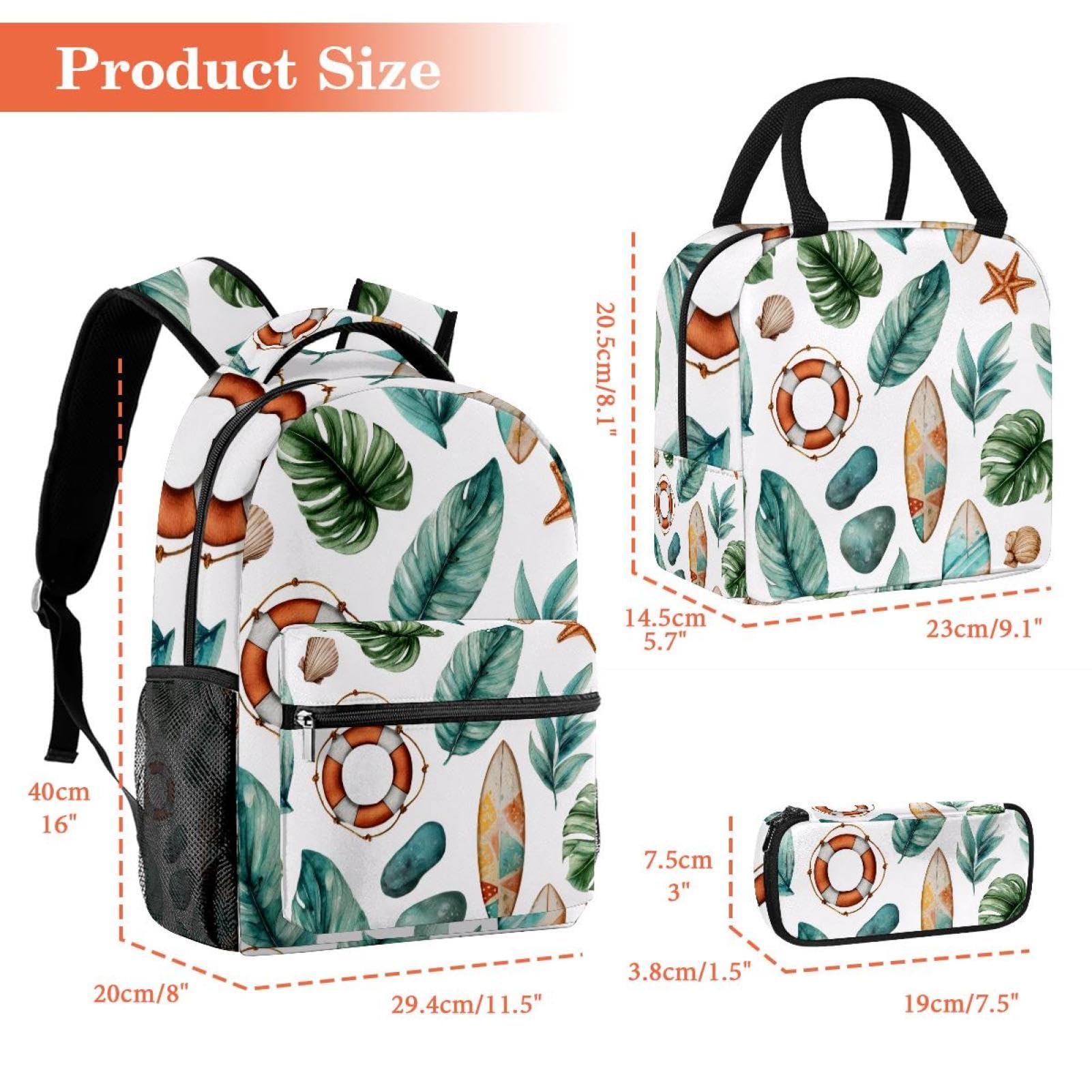 Set di zaino per la scuola con borsa per il pranzo e astuccio, set da 3 pezzi, zaino da viaggio, zaino casual per adolescenti, ragazze, ragazzi, primaria, junior, mezzo, estate, vacanze