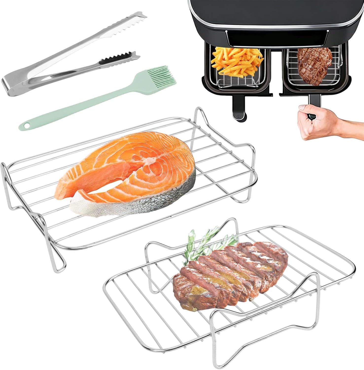 2 Pcs Air Fryer Rack for Ninja Dual Basket