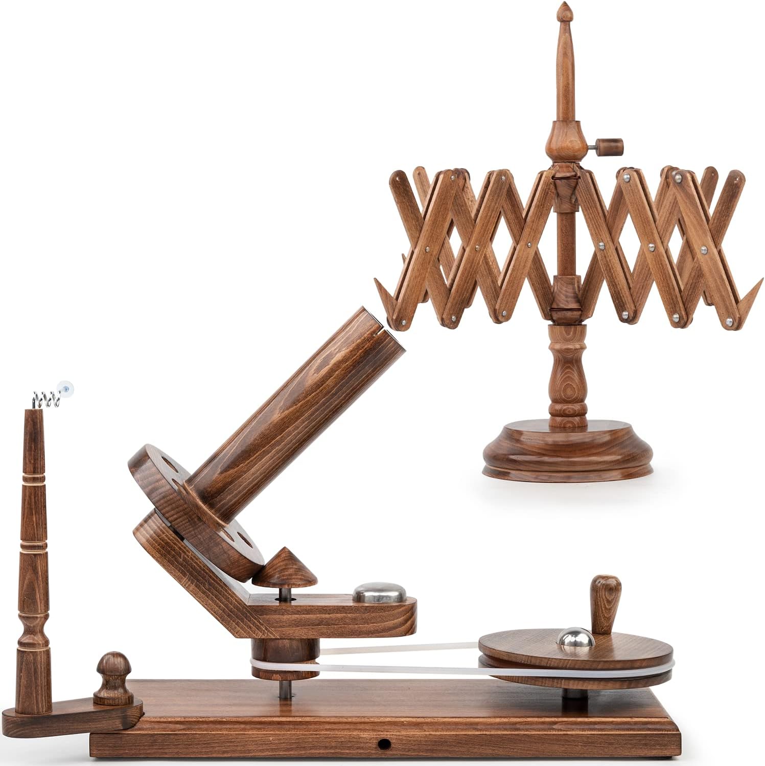 Handcrafted Jumbo Yarn Winder for Crocheting Set - Yarn Ball Winder Large Capacity with Anti-Slip Foam Base, Perfect Yarn Winder and Swift for All Yarn - Antique Beechwood (Winder + Swift)