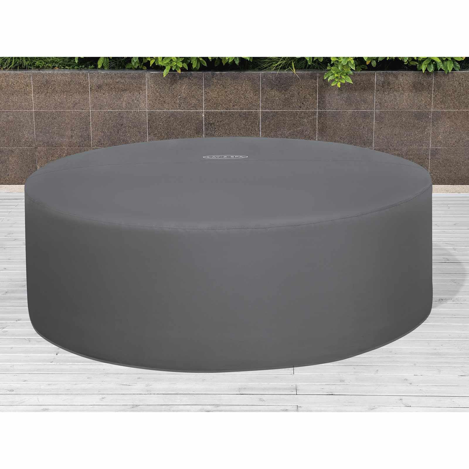 Couverture Piscine Ronde en PVC et Pom Gris Ø216 cm pour Spa, Bassin et Jacuzzi extérieur, résistance aux intempéries, Isolation Thermique, Porte zippée Pratique, Protection Durable