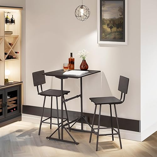 Miniatura 3 de VECELO Sillas de mesa de bar de 3 piezas, juego de comedor cuadrado de altura de mostrador con 2 taburetes de bar para cocina, rincón de desayuno,