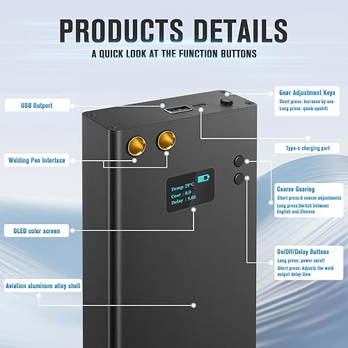 Miniatura 6 de Soldadura por puntos, kit de soldador por puntos de batería portátil, 7500mA-h 80 niveles de potencia ajustables Mini máquina de soldadura por