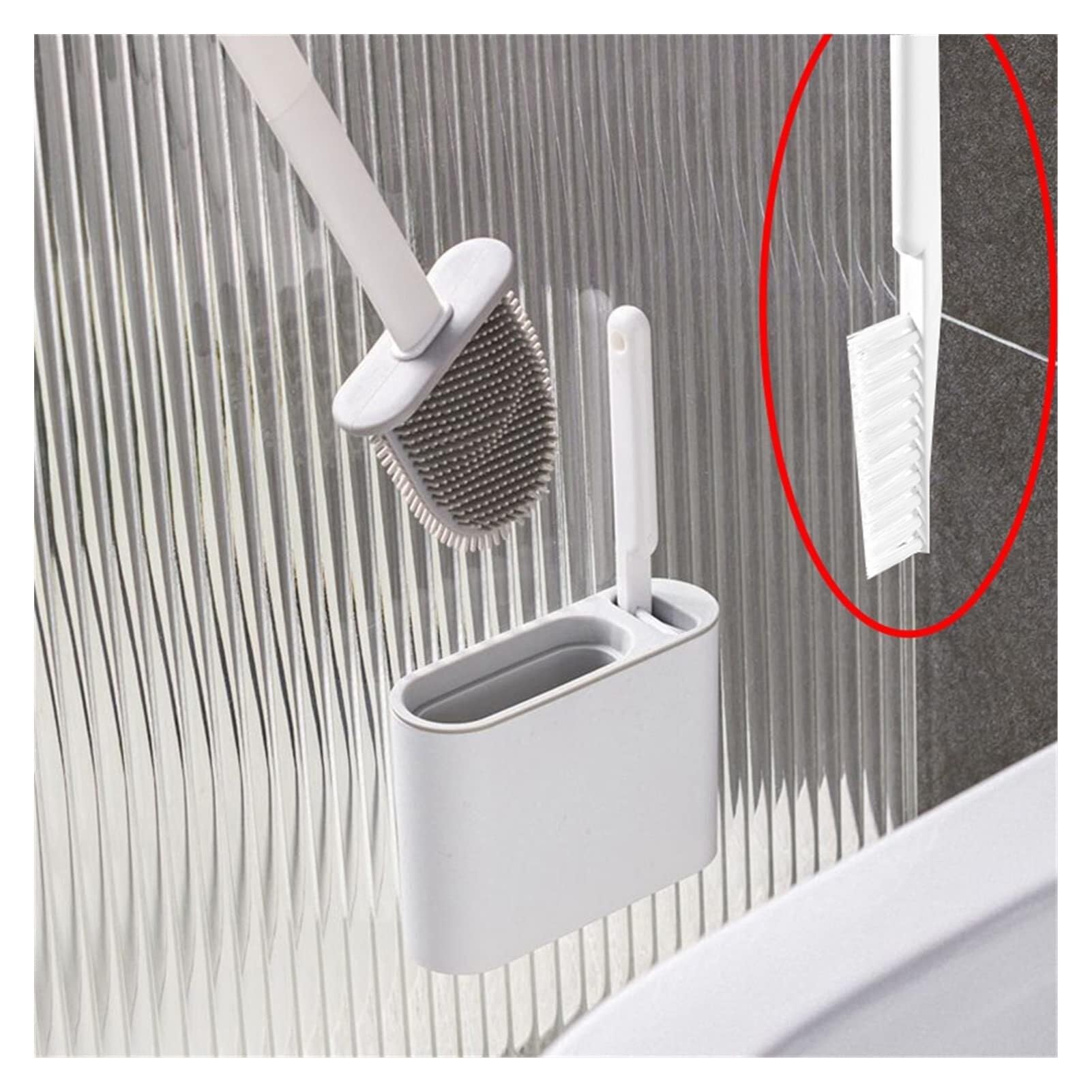 Set scopino e stantuffo per WC a Parete - Setole in Silicone per un'efficace Pulizia del Bagno - Elegante Supporto Beige Incluso - Strumenti Essenziali per la Pulizia del WC