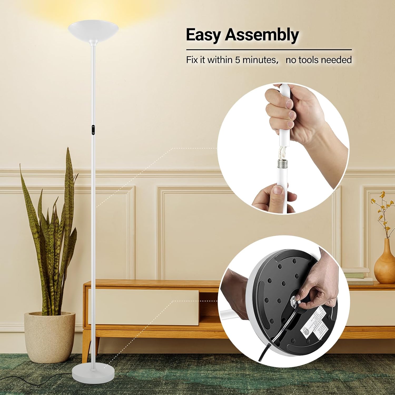 BoostArea Dimmable Floor Lamp,30W 3000LM Super Bright LED Torchiere Standing Lamp with Remote & Touch Control,71 in Tall Pole Sky Modern Floor Lamps for Living Room Bedroom Office,2700k-6500k,White