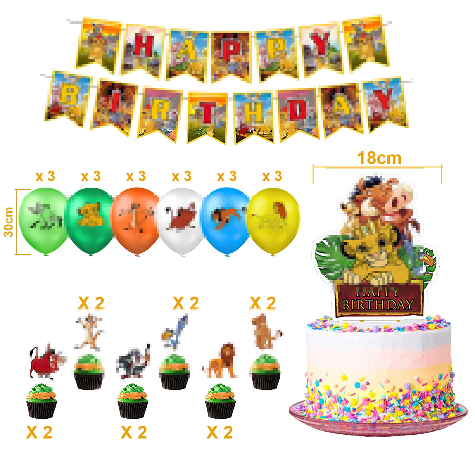 Set Decorazioni Compleanno Il Re Leone – 34 Pezzi: Striscione, Palloncini, Decorazioni Per Torta E Tovaglia – Tema Anime
