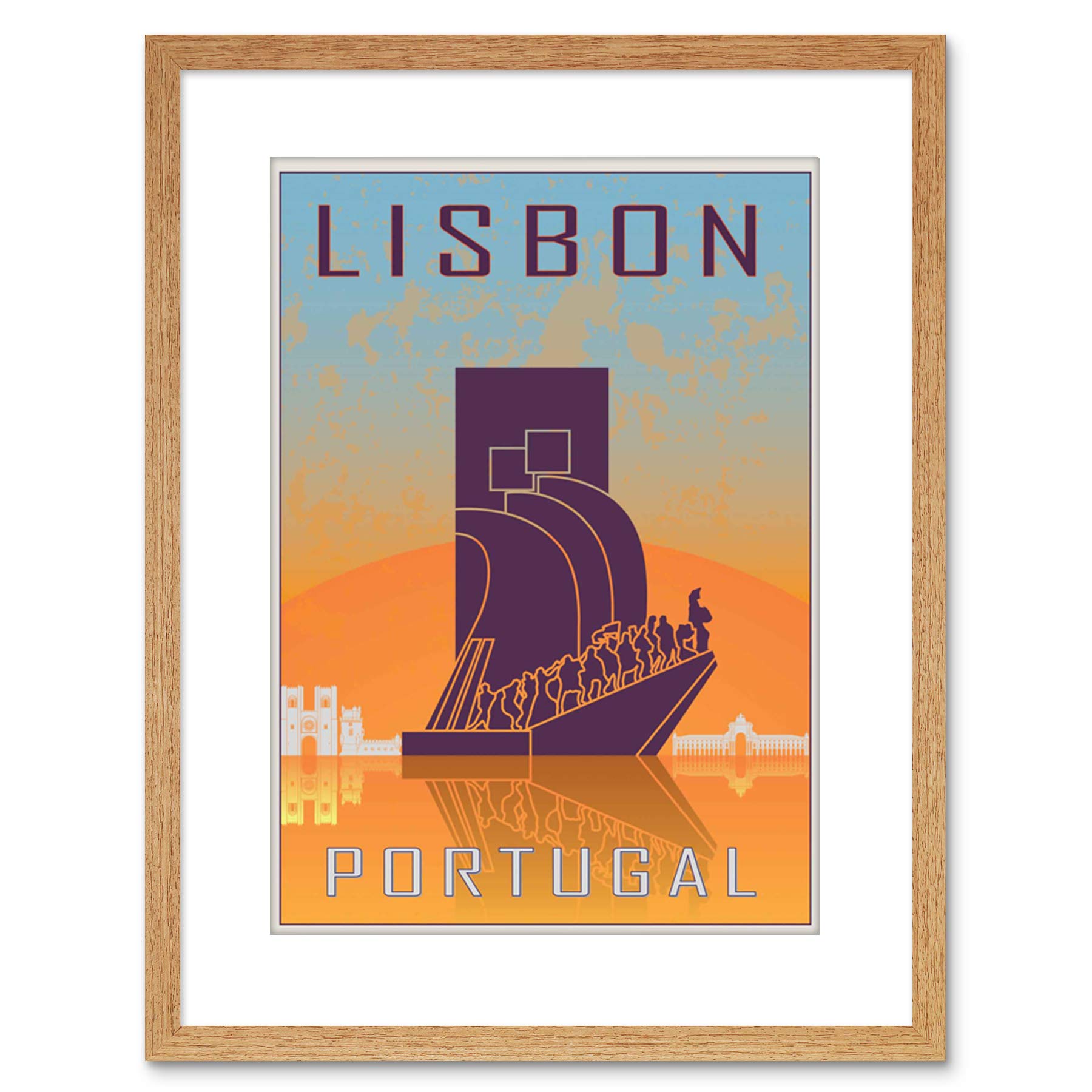 Wee Blue Coo Travel Lisbon Portugal Monument Discoveries Vector Framed Wall Art Print