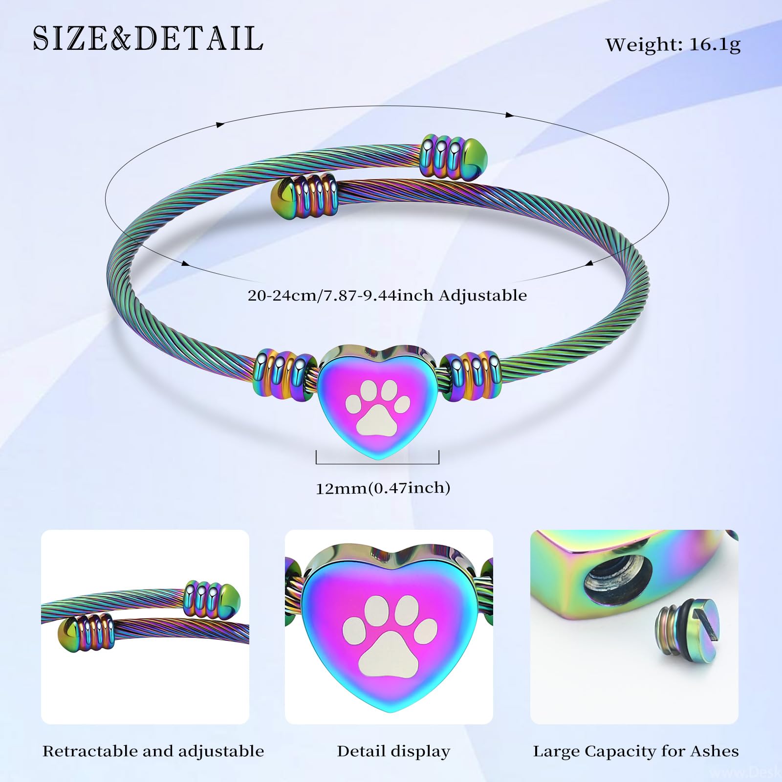 QGJNSGC Cremation Bracelet for Ashes Memorial Jewelry Stainless Steel Pet Paw Heart Shape Urn Pendant Bangle Loved Ones Funeral Ashes Holder Keepsake Gift - Image 2