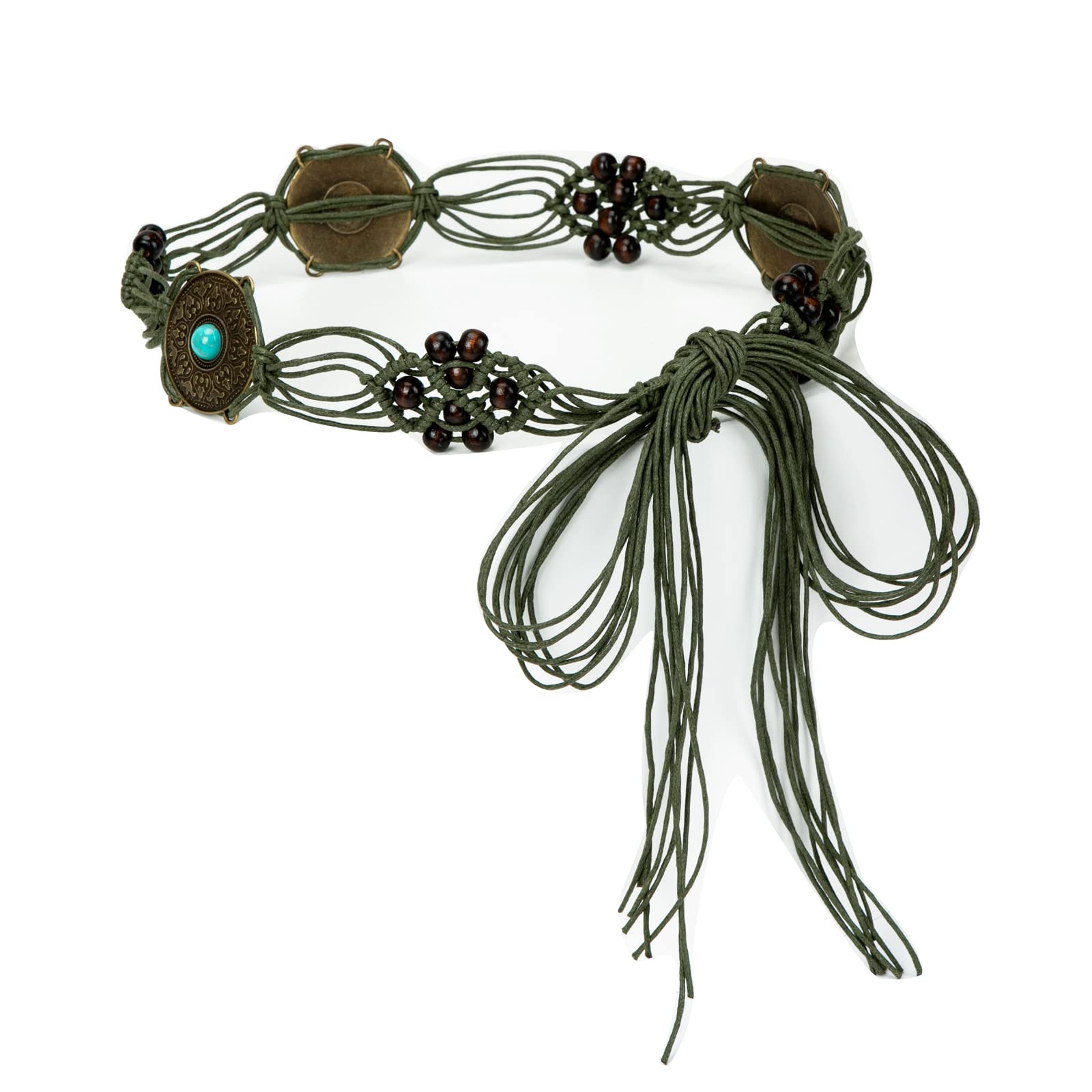 ILuvatar Women's tassel knotted belt Metal wide belt U11 Women's Bohemian Style Rope Braid Waist, Olive Green, 175 cm