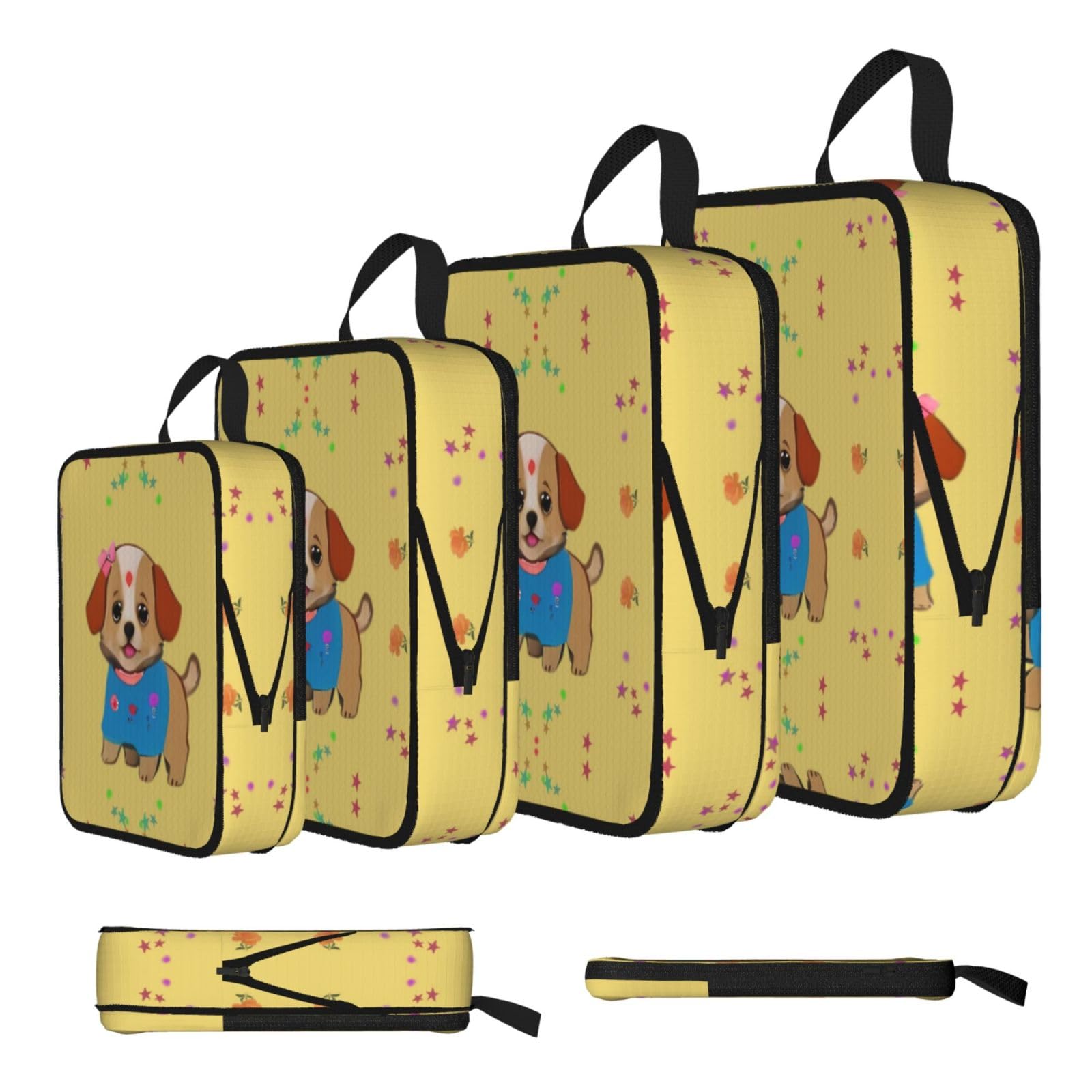 Sxzvvbn Black Adorable Cartoon Dog Compression Packing Cubes 4 Piece Set