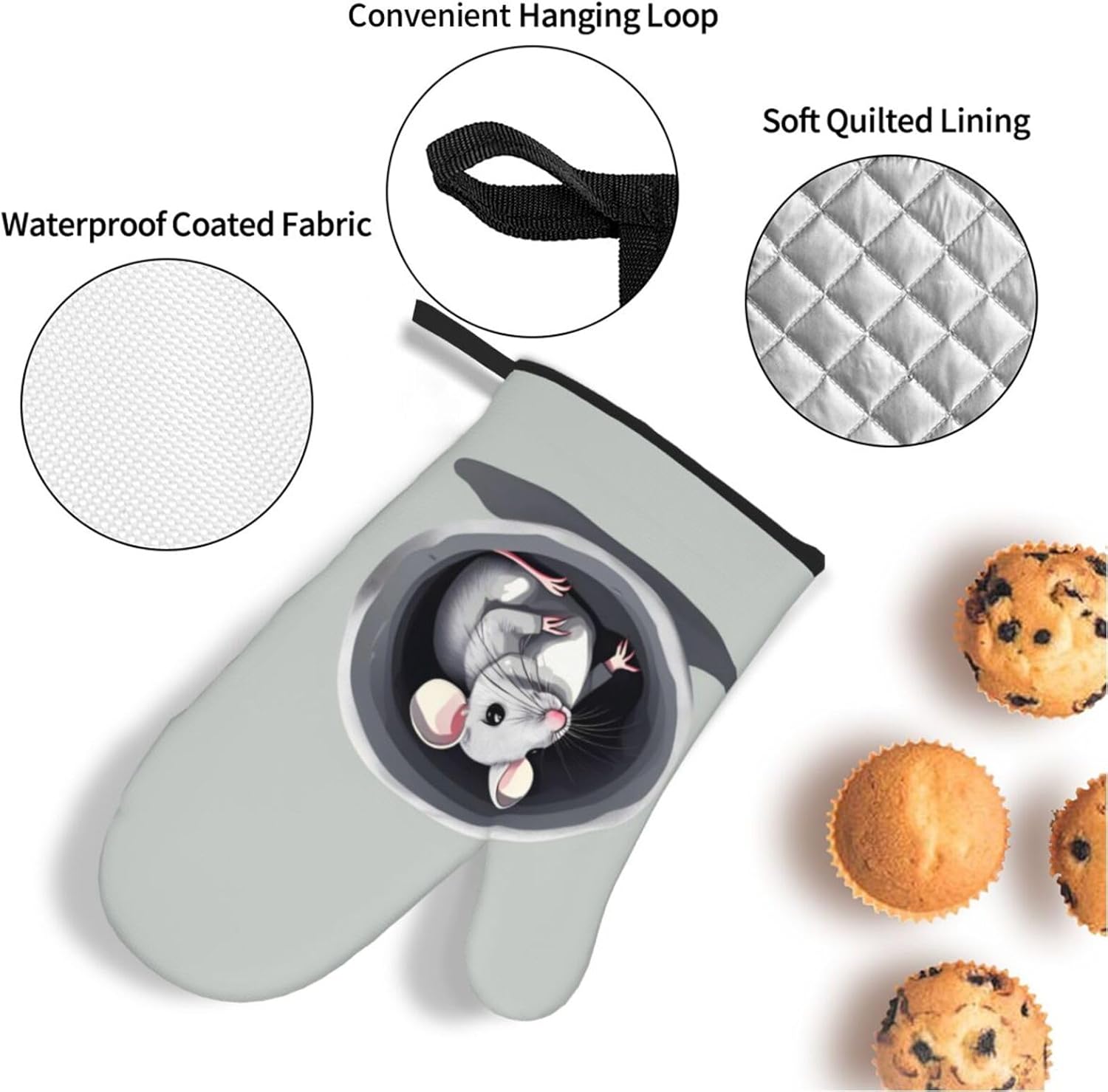 Mouse in the Hole Oven gloves and heat-resistant mat 4-piece set. Suitable for grilling, microwave oven frying, and baking