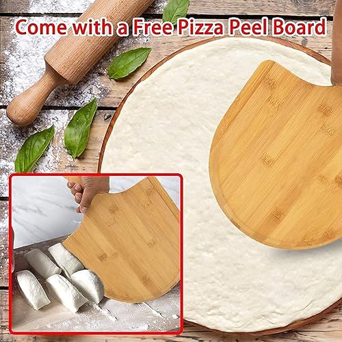 Miniatura 5 de Piedra para pizza de 15 x 12 pulgadas, cáscara de madera para pizza, cortador de pizza de 14 pulgadas, hoja afilada con tapa