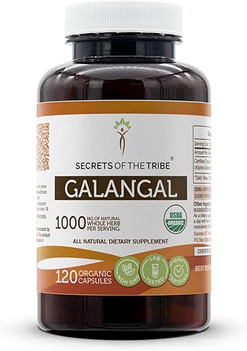 Secrets of the Tribe Galangal 120 cápsulas, 1000 mg, Galangal (Alpinia Galangal) raíz seca (120 cápsulas)