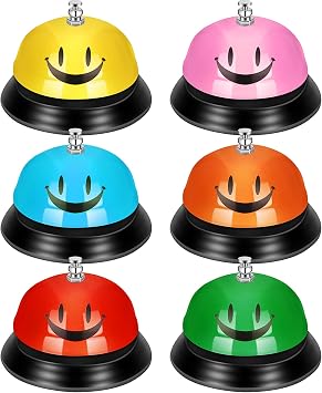Chumia 6 Pcs Call Bell Desk Bell for Service 3 Inch Diameter Smile Face Service Bells for Desk Bells with Metal Anti Rust Construction Front Deskbells for Hotel Restaurant Office, 6 Color