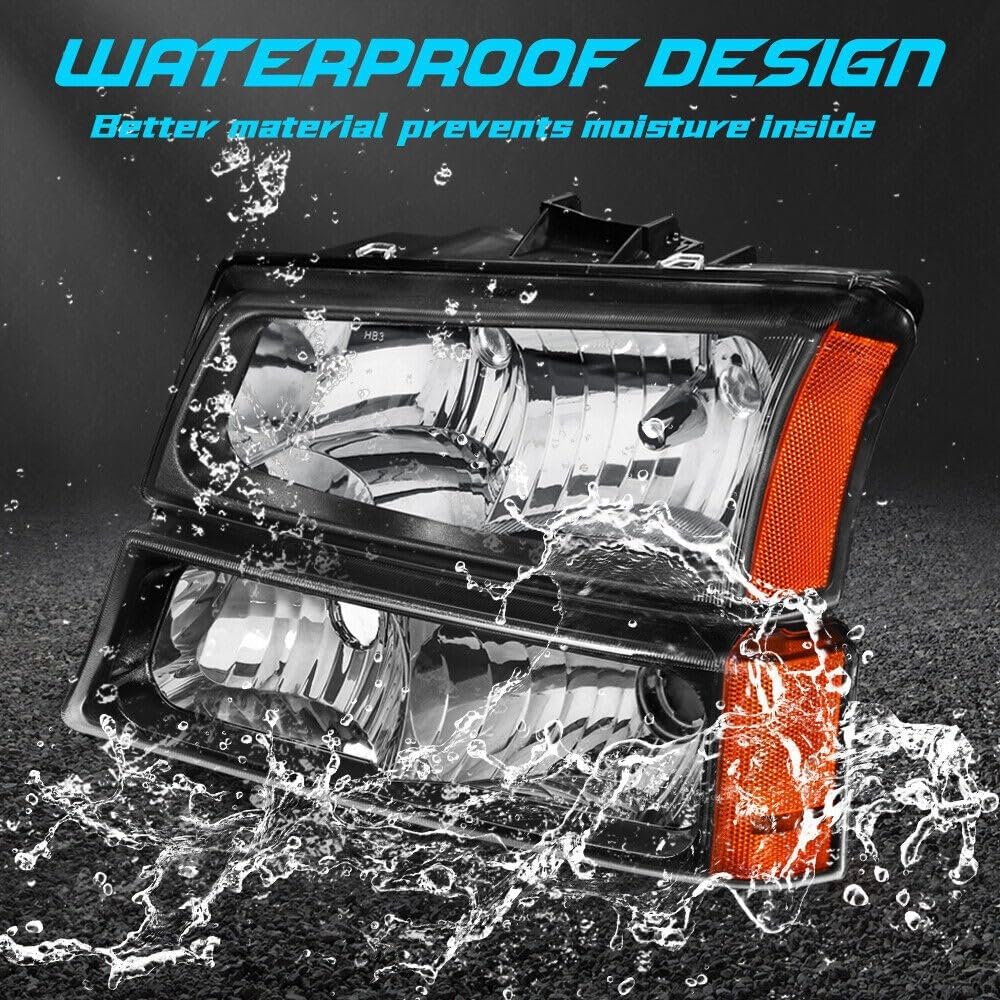 Black Housing Headlights & Red Tail Lights Front Left Right Rear ABS Plastic/Polycarbonate Lens for Chevy GM2502224 19169002