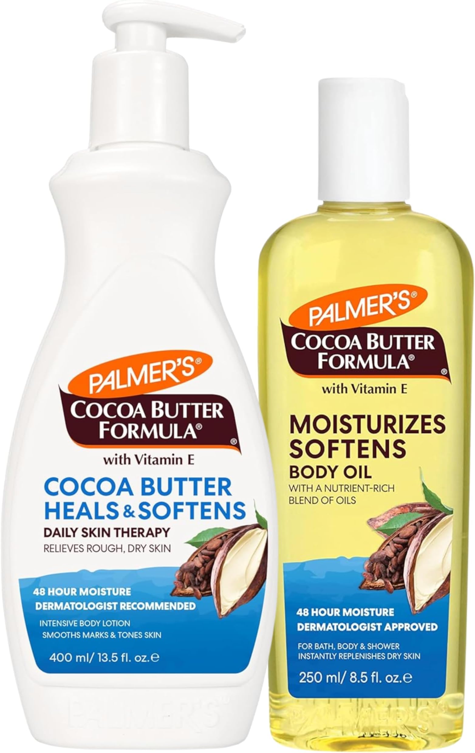 Palmer's Cocoa Butter Body Lotion 400ml & Body Oil 250ml, With Vitamin E (Pack of 2)