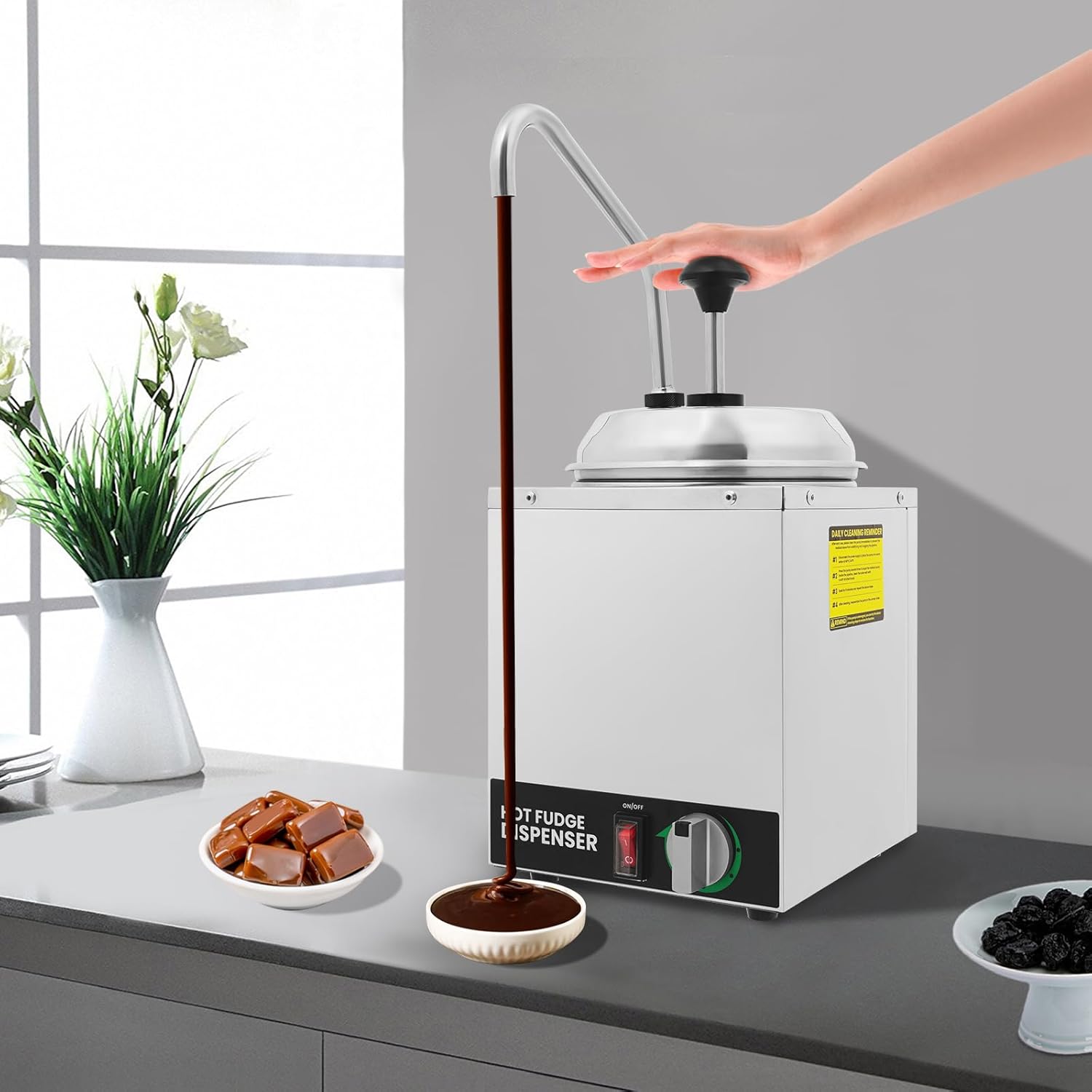 Electric Cheese Dispenser Pump, 3L Stainless Steel Sauce Pump Dispenser with Adjustable Temp 86-185°F, Single Head Sauce Dispenser for Home Restaurant Fast Food