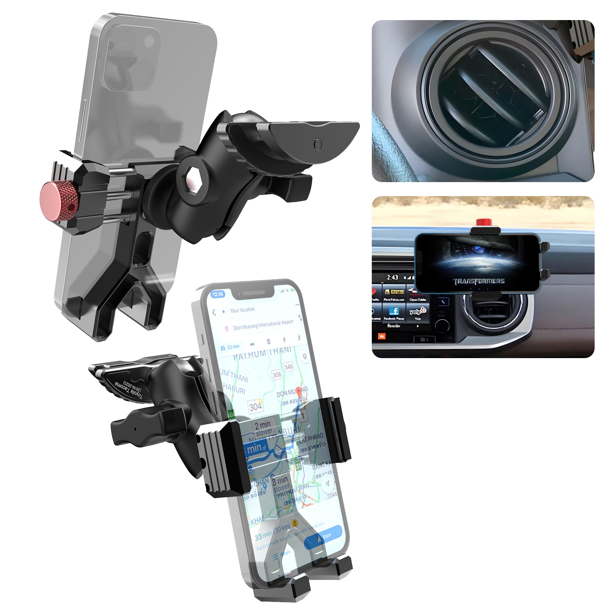 Upgraded Aluminum Phone Mount for Toyota Tacoma (2016-2023), 3rd Gen Tacoma Phone Holder with Full Metal Arm 20x Super Strong Phone Stand Holder Compatible with iPhone & Galaxy and all Smartphones