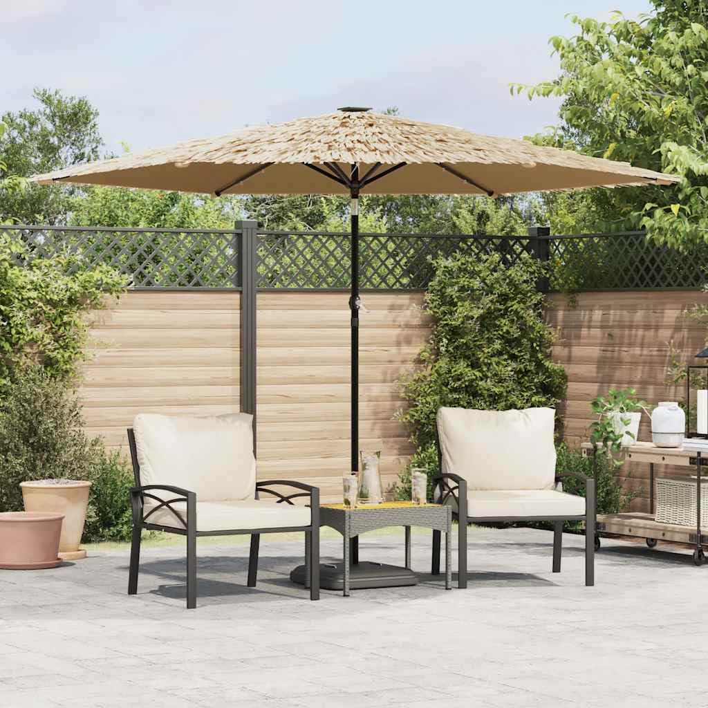 Parasol LED inclinable avec protection UV et toit en paille marron étanche