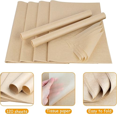 Miniatura 3 de Custry 120 hojas de papel de seda kraft marrón a granel de 20 x 14 pulgadas, papel de regalo a granel para fiestas de cumpleaños, vacaciones,