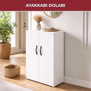 Pikas 2 Kapaklı 4 Raflı Çok Amaçlı Dolap Beyaz 59x30x100 cm | Suntalam Düzen Dolabı | Mutfak, Banyo, Antre, Ayakkabılık ve Ofis İçin