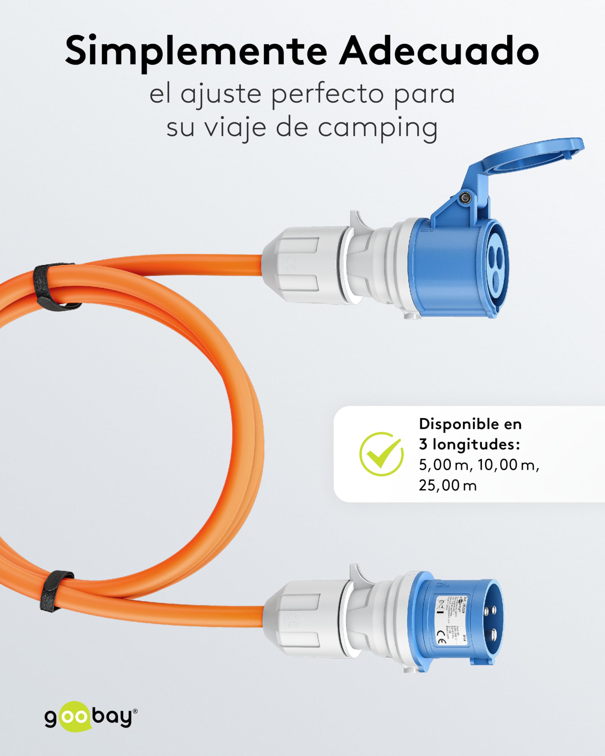 goobay Cable alargador CEE para Caravana, 10m, Enchufe CEE a Toma CEE, Toma CEE con Tapa de Cierre, IP44, Cable de Camping, autocarava y Caravana, 76229