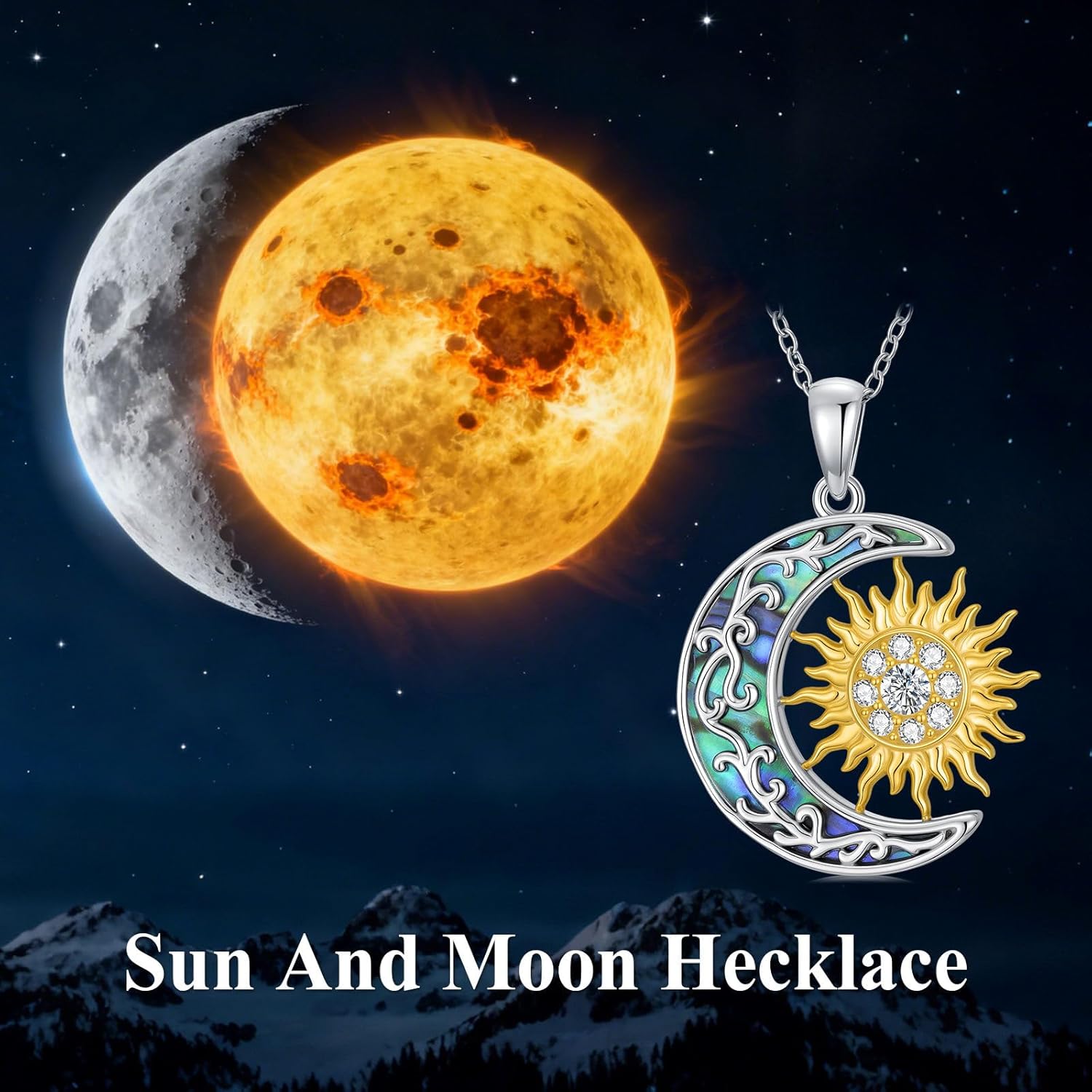 Filigree Sun and Moon Necklace for Women 925 Sterling Silver Vintage Moon Sun Pendant Necklace Jewelry Gift for Her - Image 6
