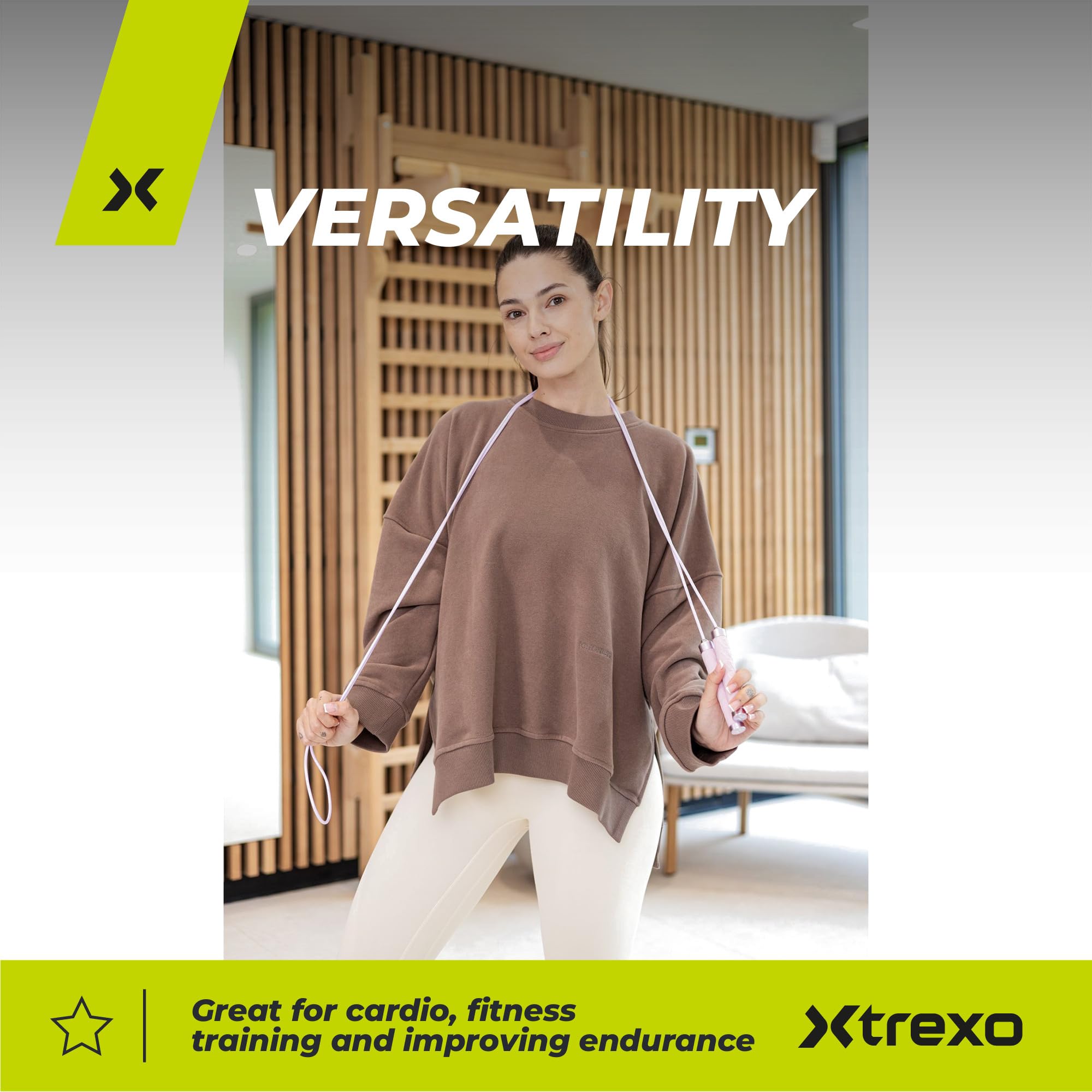 TREXO Skakanka ADVANCED o regulowanej długości do 275 cm, wyprodukowana z silikonu i stali, skakanka treningowa z antypoślizgowym uchwytem, kompaktowa i trwała, idealna do cardio fitness