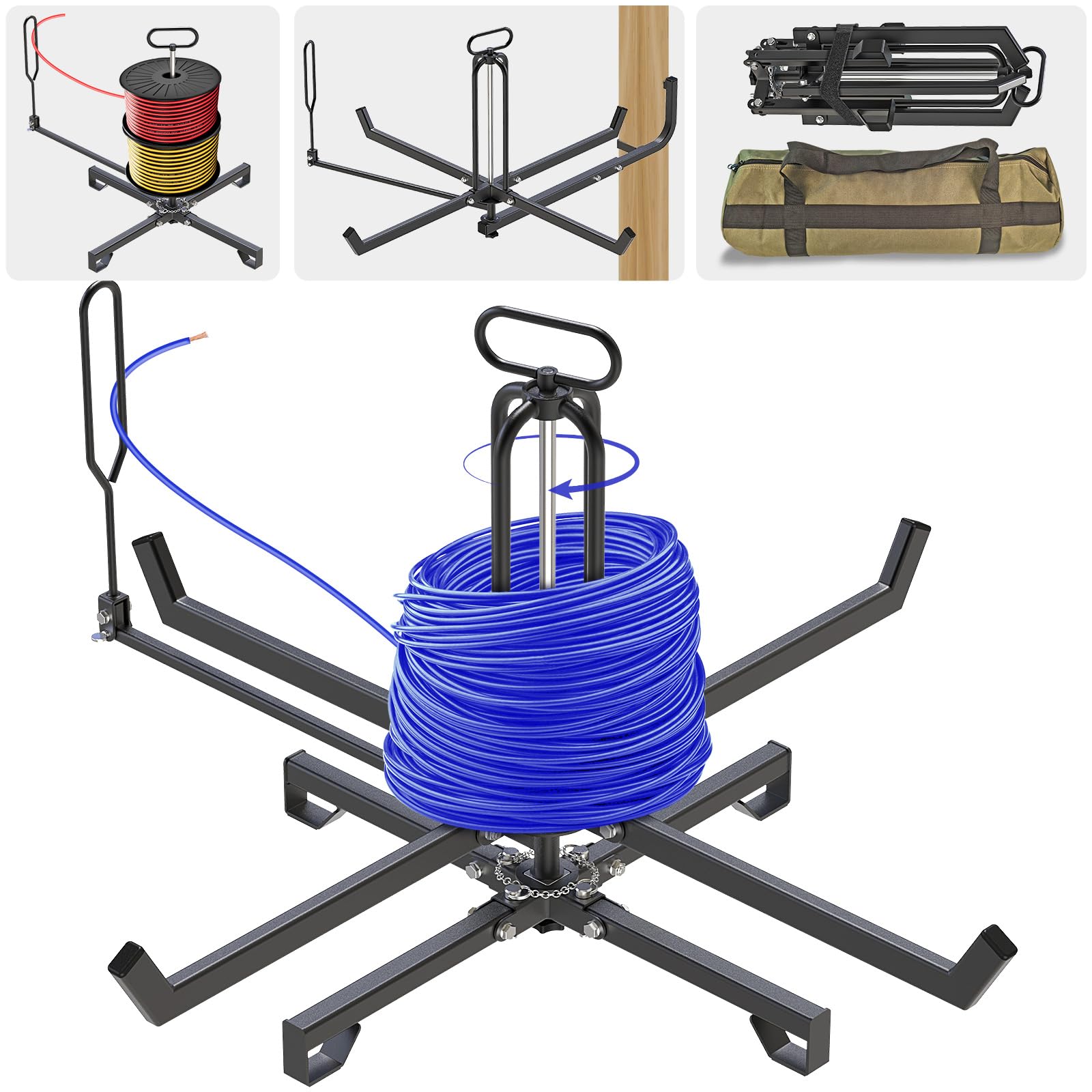 SELEWARE Foldable Cable Dispenser, Floor or Stud Mounted Wire Spool Rack
