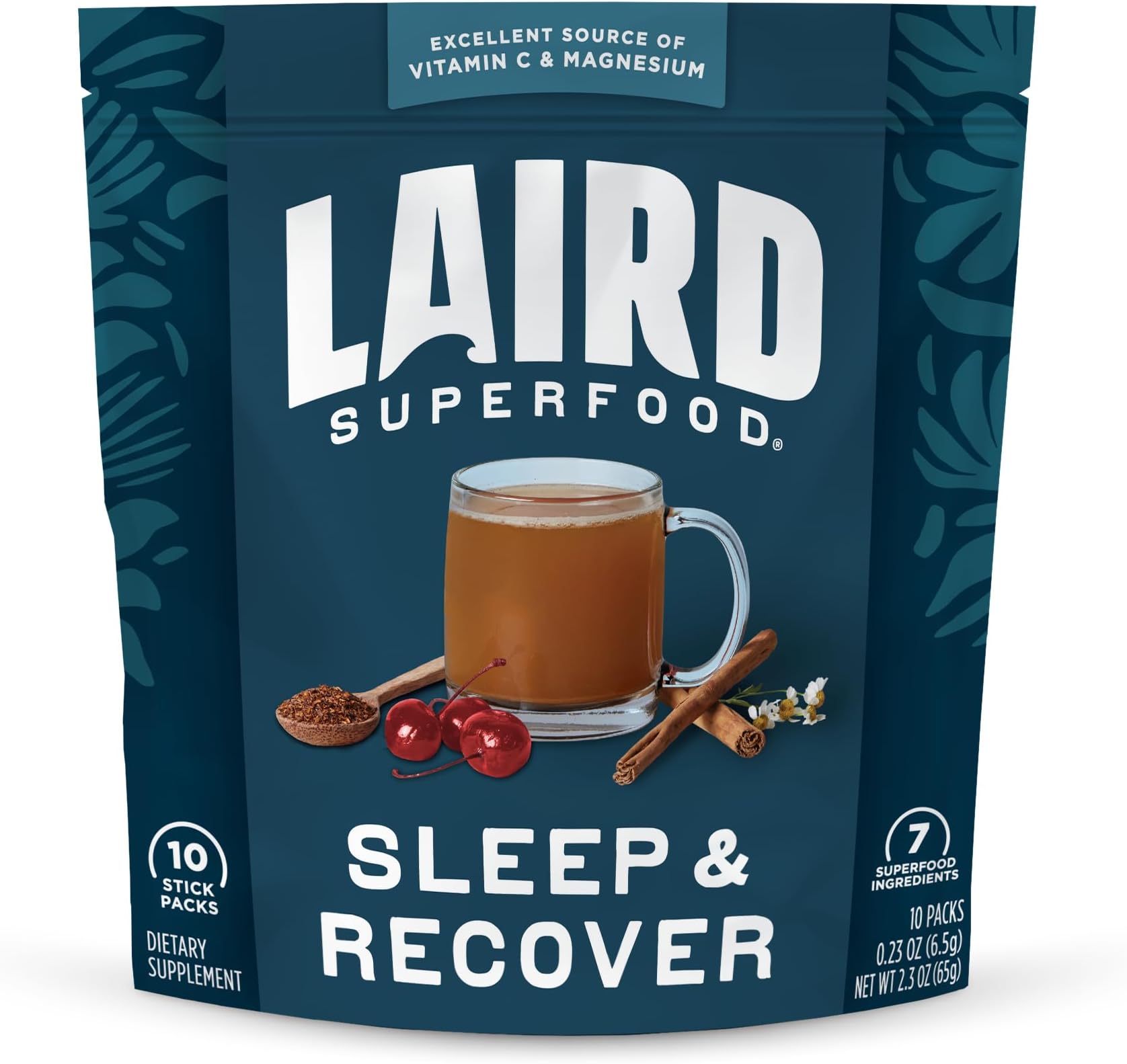 Sleep & Recover, Bedtime Powdered Drink Mix Calming Supplement to Support Relaxation and Sleep with Tart Cherry and Chamomile, 0.3 Oz Packet, Pack of 10