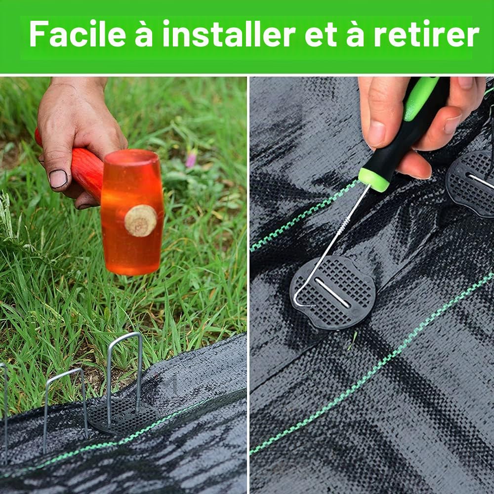 Bakulyor Lot de 100 piquets de jardin galvanisés de 15.2 cm pour pelouse et paysage, calibre 11, piquets de sol pour clôture de mauvaises herbes, agrafes robustes en forme de U, 15.2 cm