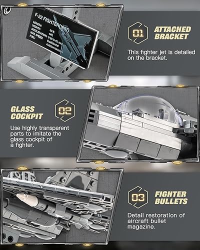 Miniatura 5 de dOvOb Juego de bloques de construcción militares F-22 Raptor Fighter Jet Air Force (626 piezas), juguetes de avión de combate del ejército de Halcón