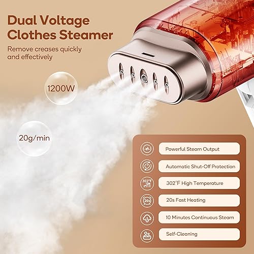 Miniatura 4 de Newbealer Vaporizador de viaje de doble voltaje, vaporizador de mano de 120 V220 V para ropa, vapor horizontal y vertical de 1200 W, calentamiento