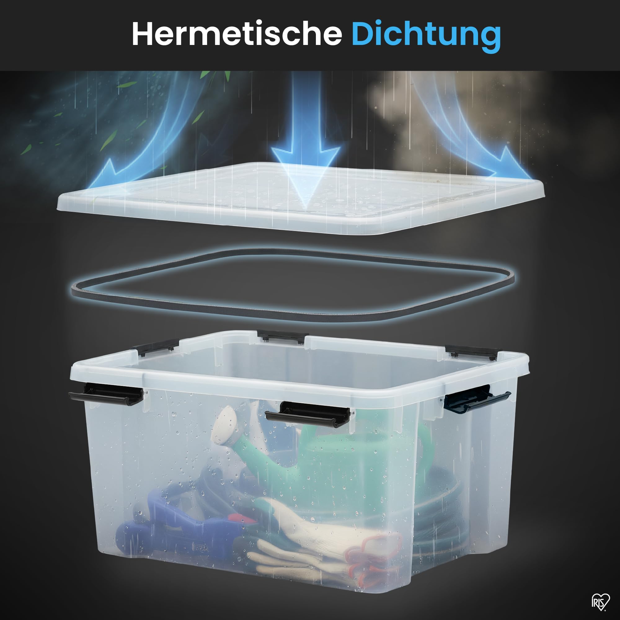 Iris Ohyama Luftdichte Kunststoff-Aufbewahrungsboxen mit Deckel, 50L, 2er-Set, Transparent, Hermetischer wasserdichter Verschluss, Robuste Schnappverschlüsse, Stapelbar, Staubschutz, BPA-frei, AT-L
