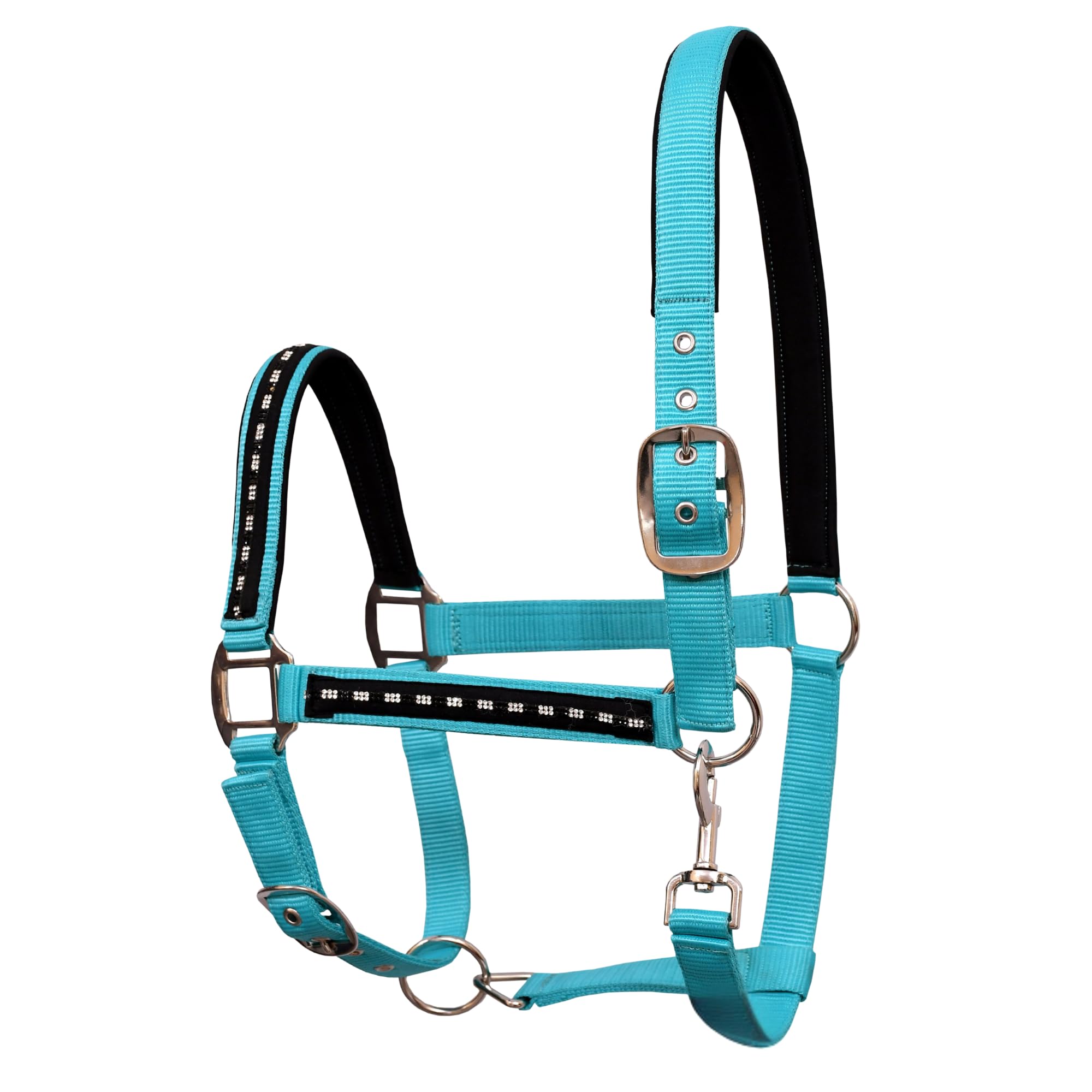 THKtack Padded Horse Headcollar Full Size Multiple Colours | Adjustable Padded Nylon Headcollar | Comfortable Horse Halter With Heavyduty Metal Hardware | Headcollar For Horses & Ponies (Turquoise)
