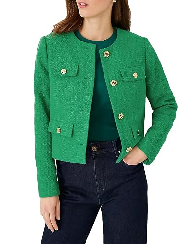 YEXPINE Cropped Tweed Blazer Jackets for Women Elegant Slim Collarless