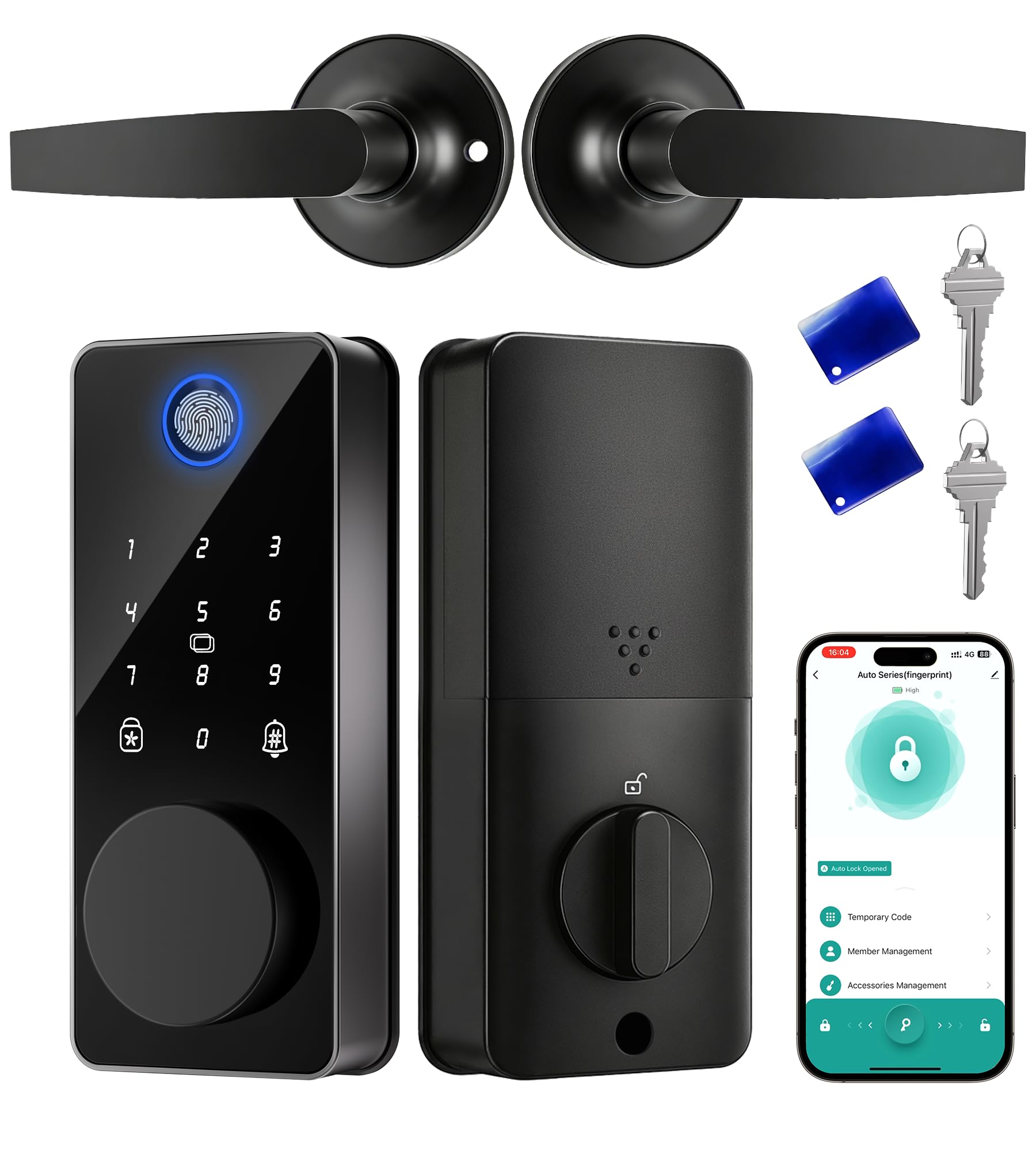 Photo 1 of IBLOG Smart Lock with 2 Lever Handle Set, Fingerprint Keyless Entry Door Lock Front Door App Control, Electronic Touchscreen Keypad Deadbolt, Auto Lock, IP54 Waterproof, Easy Install Built-in Doorbell