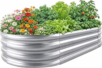 Galvanized Raised Garden Bed for Outdoor: 4X2X1ft Durable Metal Vegetable Plant Container Kit - Oval Planter Box for Gardening Flower Trough
