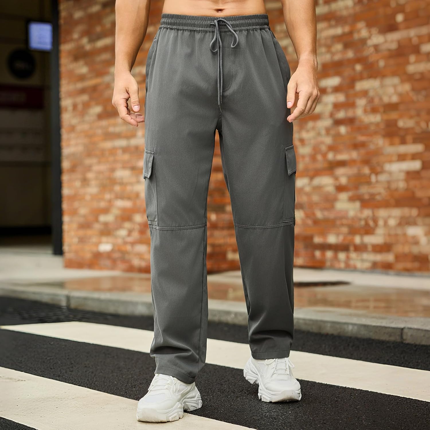 Uni Clau Men's Straight Work Pants Casual Multiple Pockets Vent Stretch Pants Hiking Cargo Pants - Image 3