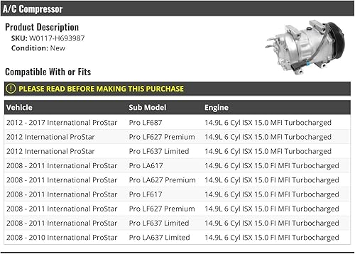 Miniatura 2 de Compresor de AC - Compatible con International ProStar 2008-2017