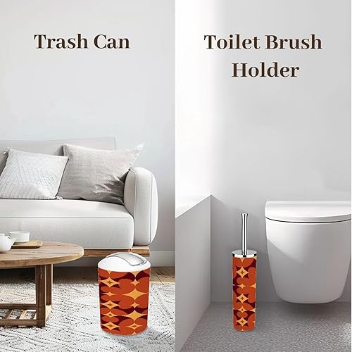 Miniatura 7 de Bathroom Accessory Set 6PCS 70s Retro Vintage Mid Century Modern Seamless Trash Can, Soap Dispenser, Toothbrush Holder, Toothbrush Cup, Toilet Brush