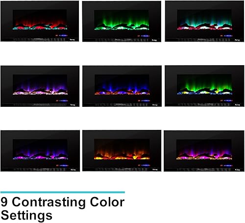 Miniatura 2 de e-Flame USA Livingston - Estufa eléctrica LED 3D de montaje en pared de 50 pulgadas con temporizador y control remoto registro 3D y efecto de fuego