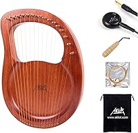 Vista 13 de Arpa de Lira de 7 Cuerdas, AKLOT 7 Cuerdas de Metal Arpa Lye Sillín de Hueso Caoba con Llave de Afinación y Funda Negra