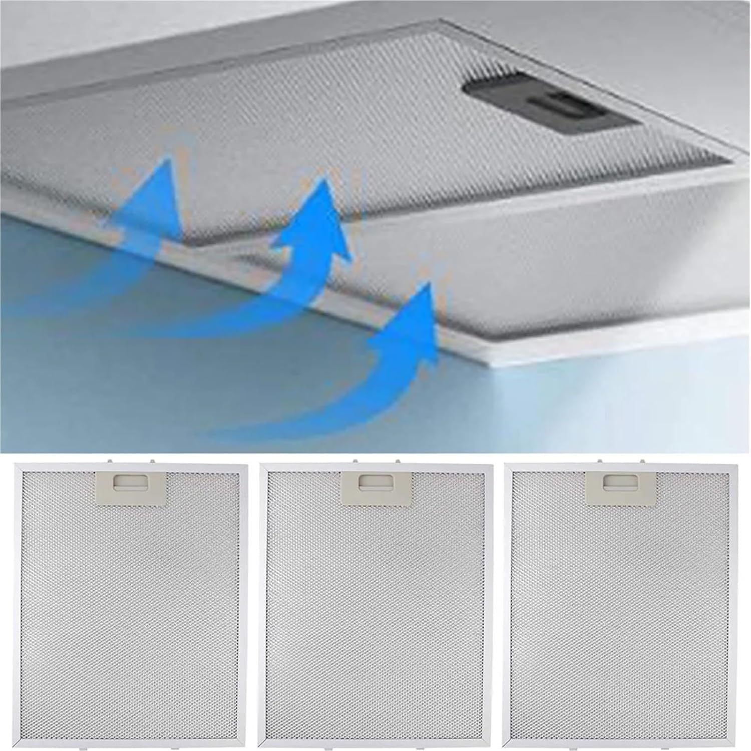 Reutilizables Filtro De Campana Extractora De Malla Metálica Plateada, 340x280x9 Mm, Adecuado for Purificadores De Aire Y Otros Electrodomésticos, 3 Piezas
